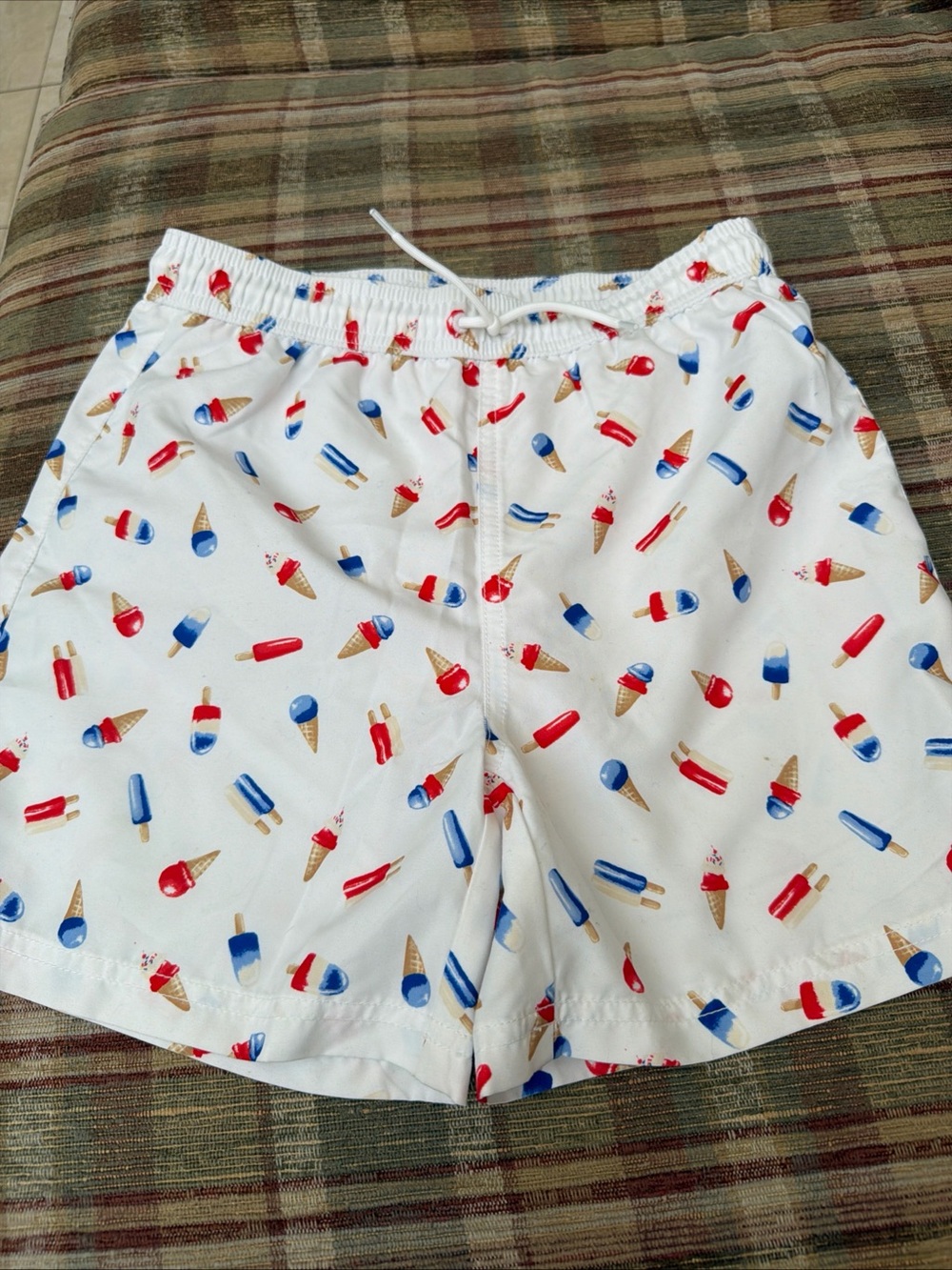 Janie and Jack White Swim Trunks with Red & Blue Popsicle Print
